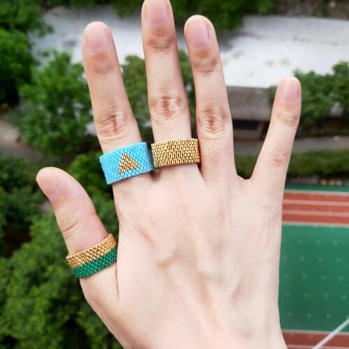 FAIRYWOO Boho Women Men Wedding Ring Set Geometric Fashion Jewelry Gold Ring Miyuki Beaded Handmade Friendship Gift Gothic Rings