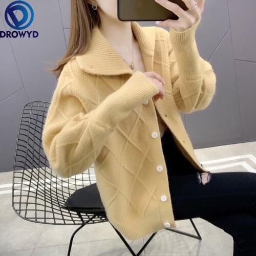 2021 Autumn and Winter New Sweater Cardigan Jacket Women Knit Sweater Korean Loose Outer Wear Color Matching V-neck Sweater Top