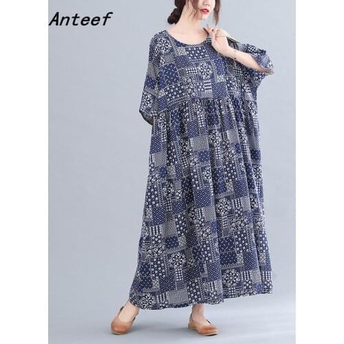 Short sleeve plus size cotton vintage floral dresses for women casual loose long summer dress elegant clothes 2021 sundress