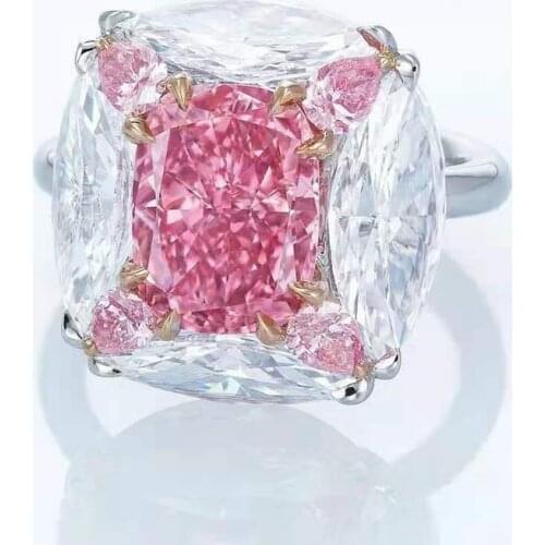 Fashion 100% 925 Sterling Silver 4 CT Pink Created Moissanite Gemstone Wedding Engagement Ring Ladies Fine Jewelry Girlriend