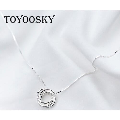 New Arrival 925 Sterling Silver Round Pendant Necklace Women High Quality Multi-circle Necklace Cute Four Circle Necklace Chain