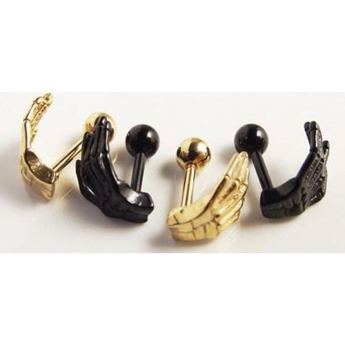 1pcs Free Shipping Gold Silver Black Fashion Tragus Ear Piercing Skull Hand Stainless Steel Cartilage Earring Body Jewelry