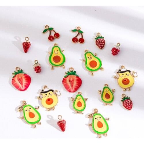 10 Avocado and Strawberry Charm for Kids Woman Jewelry Making Supply Fruit Component Red Strawberry Pendant Avocado Charms SQ3