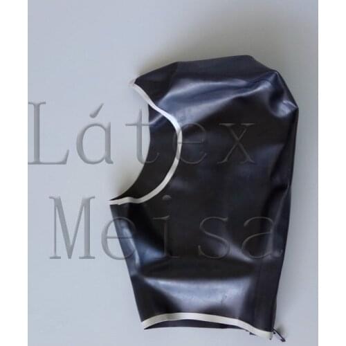100% handmade unisex Catsuit latex hoods open face main in black with silver trim with back zip