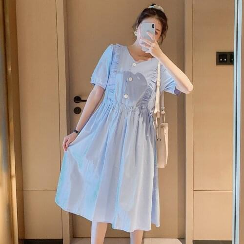 1873 # Korean Version Cotton and Linen Loose Pregnant Woman Dress Pregnant Women Pregnancy Nursing Dress