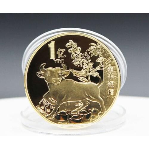 2021 Year Of Ox Commemorative Gold Coin Chinese Zodiac Souvenir Coin New Year Collectibles Gift for Home Decor Collection Gift
