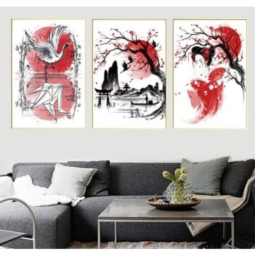 3D Japan Geisha crane Art full square round diy diamond painting 5d diamond embroidery crystal diamond cross stitch 3 pcs moaic