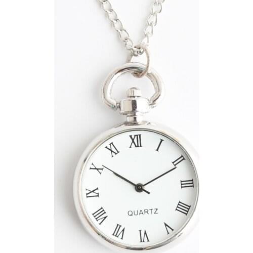50pcs/lot Hot Sell Silver Quartz Pocket Watch Roman Dial Necklace Vintage Gift Watches Wholesale