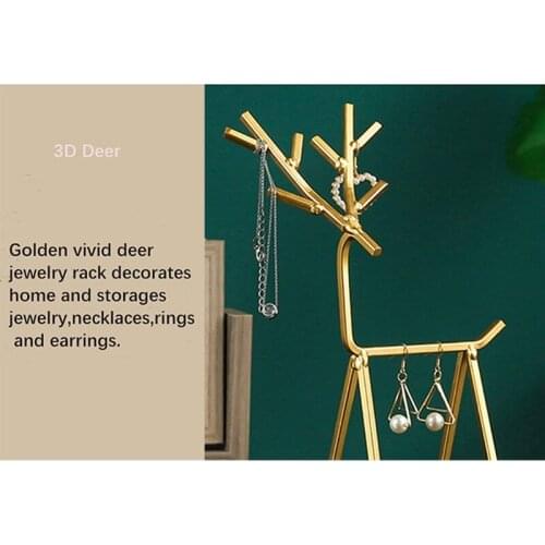 3D Golden Deer Jewelry Display Stand Geometric Deer Ring Earrings Organizer Tree 634D