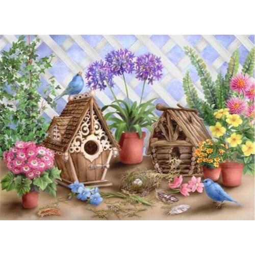 5D DIY Full Square Round Drill diamond painting Birdhouse Flower mosaic embroidery landscape needlework home decoration AA2135