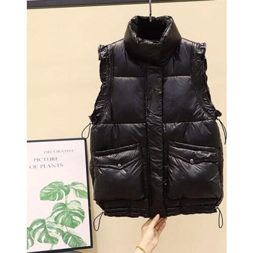 Black Japanese Korean Cotton Vest Women Sleeveless Down Coat Tops Lady Casual Short Outwear Waistcoat Parkas Jacket Coats Cloth