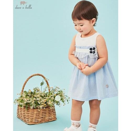 DBH16395 dave bella summer baby girls cute floral striped dress children fashion party dress kids infant lolita clothes