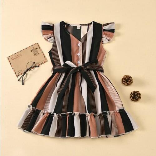 Kids Girls Shirt Dress Striped Pleated Summer Dress 2021 New Children Princess Casual Dress Girls Wholesale Clothing 1-6Y