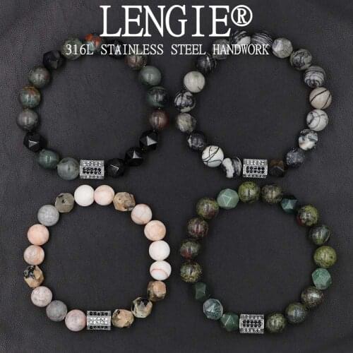 Crystal Stainless Steel Polyhedron Stretch Bracelet 10MM Natural Stone Elastic Beaded Bracelet For Men Women Jewelry Gifts