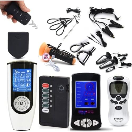 Electro Penis Ring Anal Plug Stimulation Electric Shock Stong Feeling Therapy Host Machine Massager SM Player Medical Themed Toy