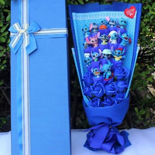 Hot Model Stitch Soup Flower Stitch Plush Toys Anime Lilo and Stitch PVC Animal Dolls Kawaii Stich Bouquet Romantic Gift No Box