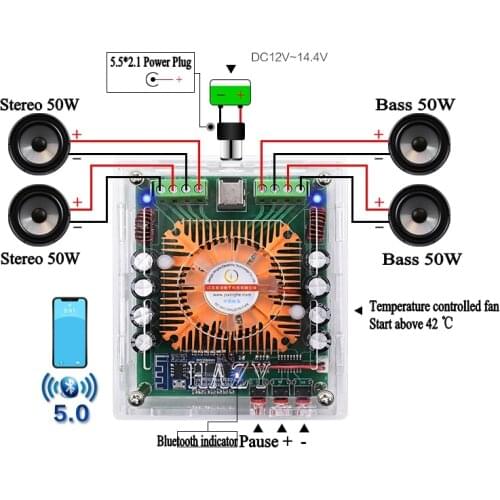 HIFI Bluetooth 5.0 TDA7850 4 Channel 50W*4 Car stereo Audio Subwoofer Power Amplifier Board Bass AMP Home Theater