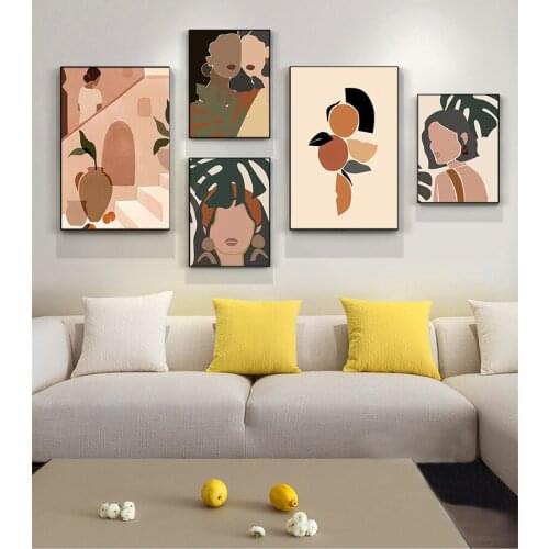 And Prints Wall Pictures For Living Room Decor Abstract Fashion Vintage Girl Plant Wall Art Canvas Painting Nordic Posters