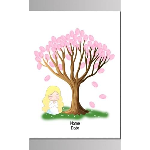 1PC 50x70cm Multi Size Canvas Painting Kids First Communion Feliz Cumpleanos Party Decoration DIY Fingerprint Tree Guest Book