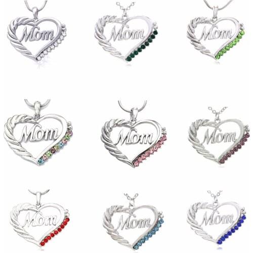 Mom Heart Necklace Love Pendant Charm for Mothers Day Gift Jewelry