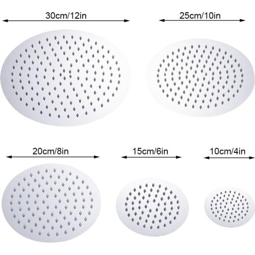 Round Bath Rainfall Shower Head Stainless Steel Showerhead Bath Rainfall Shower Head Rain Shower for Bathroom of 6/8/10/12 inch