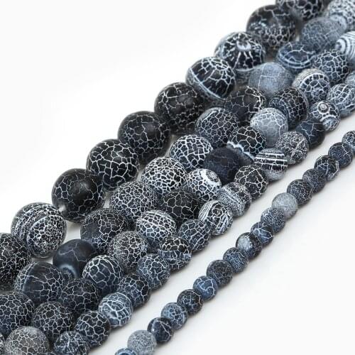 Wholesale 6/8/10/12/14mm Natural Stone Cracked Black Round Loose Stone Beads For DIY Jewelry Necklaces & Bracelets Making
