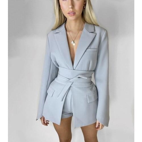 Missnight Blazer Women Khaki Black Jacket Sashes Long Sleeve Lapel Collar Streetwear Coats And Jackets Women Long Blazer