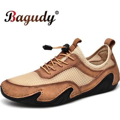 Fashion Lace-Up Men Casual Shoes Breathable Anti-Slip Flats Men Leather Casual Loafers Drive Shoes Outdoor Young Male Sneakers