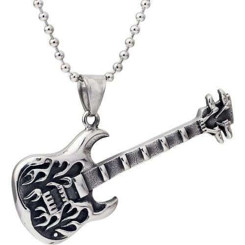 Fashion Necklace mens Stainless steel Ball Chain best selling mens steel guitar Pendant Necklace Music Necklace