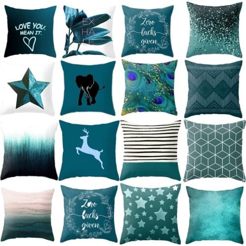 45*45cm Teal Blue Pillowcase Ins Style Cushion Case Home Decorative Lumbar Pillow Cover Sofa Car Cushion Cover Decor
