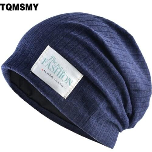 Solid color Cotton fabric hats For women Autumn beanies double layer Turban hat Unisex Hip Hop caps men spring cap patch Bonnet