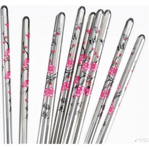 5 Pairs 304 Stainless Steel Chopsticks Set Luxury Non-slip Plum Flower Chinese Japanese Chopsticks Sushi Sticks Palillos Chinos