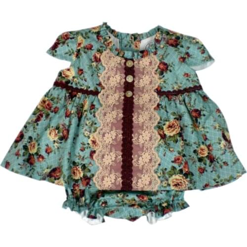 My daughter and I Baby dress, set short sleeve blouse and little frog in baby Batista model Sunny Country Collection-handmade