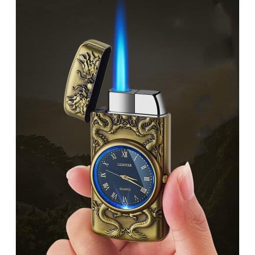 Luxurious Creative LED Watch Torch Lighter Metal Windproof Cigar Cigarette Lighter Jet Butane Gas Inflatable Gadget for Men Gift