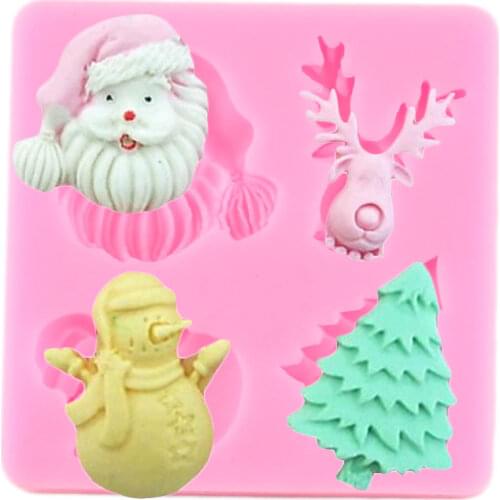 Christmas Tree Snowman Silicone Molds Cupcake Topper Fondant Mold Cake Decorating Tools DIY Cake Baking Candy Chocolate Moulds