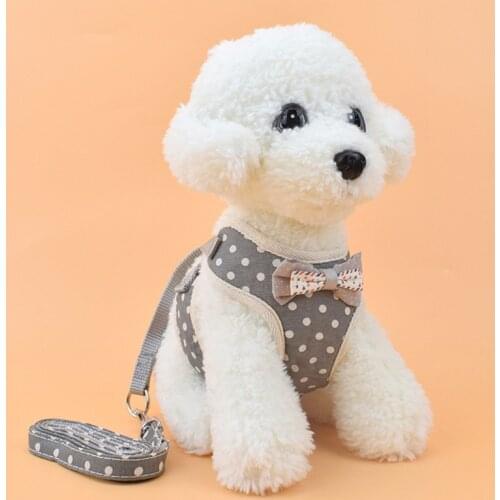 Small Dogs Pets Harness Collar Solid Color Adjustable Bow Padded Vest Harnesses With Leashes For Puppy Small Dogs Pets Supplies