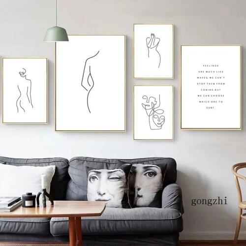 Nordic Abstract Geometric Line Sexy Woman Posters and Prints Canvas Painting Black White Minimalist Wall Art Pictures Home Decor