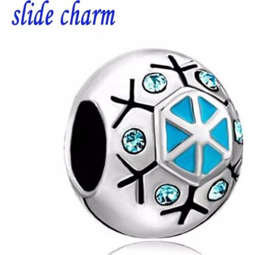 Slide charm Free shipping Europe and the new listing of blue enamel plus blue snowflake crystal amulet fit Pandora bracelet
