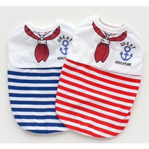 Pet Dog Vests Navy Stripe Cotton Puppy T Shirts Sailor with Anchor Sign Dog Summer Casual Clothes for Small Dog Teddy Chihuahua