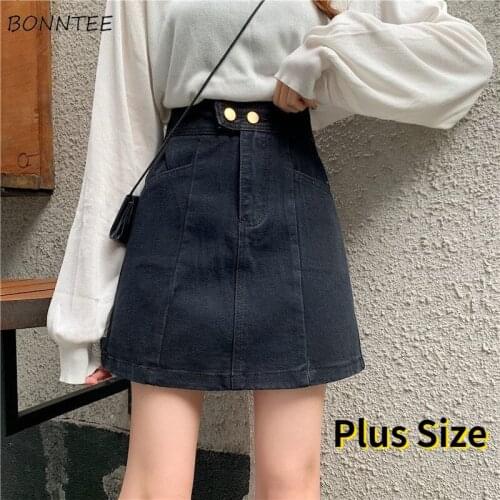 Skirts Women Plus Size S-5XL Mini Empire A-Line Solid Denim Elegant Kawaii Harajuku Slim Chic Streetwear High Quality All-match