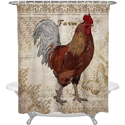 Rural Style Hen Butterfly Texture Shower Curtain Home Bath Decorative Waterproof Polyester Fabric Bathroom Curtain
