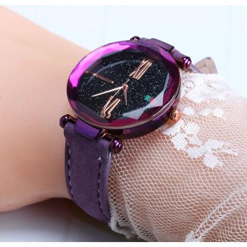 Starry sky Womens wristwatch Elegant Rhinestone Rose Quartz Leather Strap luxury brand watches часы дамские кварцевые 04