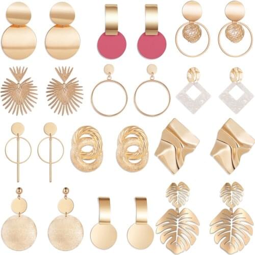 2020 New Korean Leaf Statement Drop Earrings for Women Fashion Vintage Round Shell Pearl Dangle Hanging Earring Jewelry