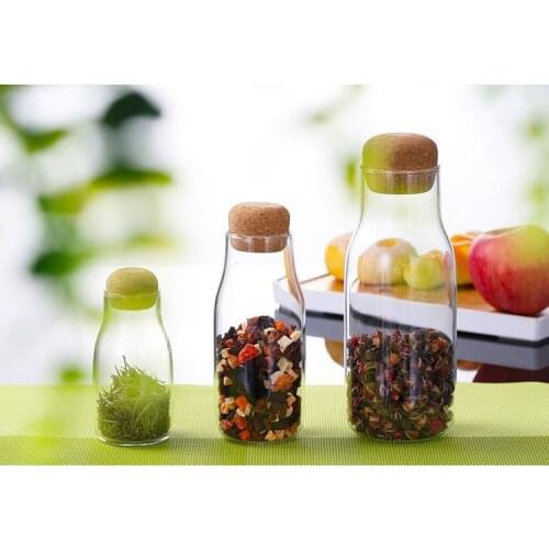 1PC Glass Storage Bottles for Grain Tea Containers with Lid Cork Column Sealed Pot Jar Food Spices Organizer Cans JO 1062