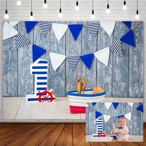 1st Happy Birthday Party Backdrops Navy Nautical Boy Ship Retro Plank Photography Background Photo Studio Photophone Decor Props