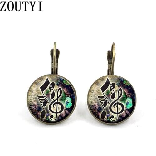 2019 / new fashion personality note earrings, convex glass inlay earrings, ladies wear earrings jewelry gifts