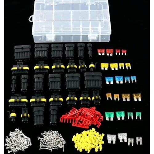 240Pcs Superseal AMP Tyco Waterproof 12V Electrical Wire Connector Sets Kits with Crimp Terminal and Car Fuse small medium size