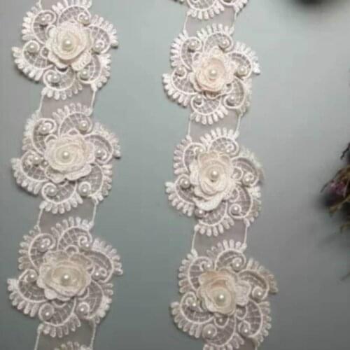 3 Yard wide 7.5cm 3D Pink flower lace ribbon sewing craft accessories Wedding dress accessories LT01