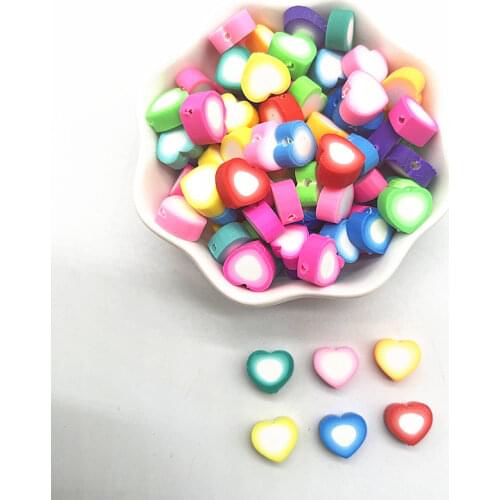 30pcs 10mm Loving Heart Pattern Beads Polymer Clay Spacer Loose Beads for Jewelry Making DIY Handmade Bracelets Accessories #02