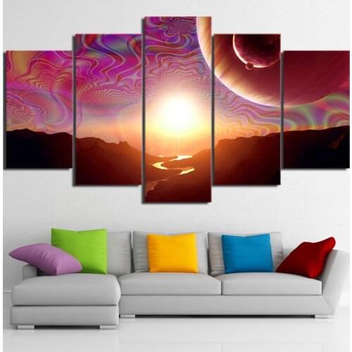 5 Panel Canvas Art Psychedelic Sunrise Canvas Prints for Home Living Room Canvas Painting Framework Poster